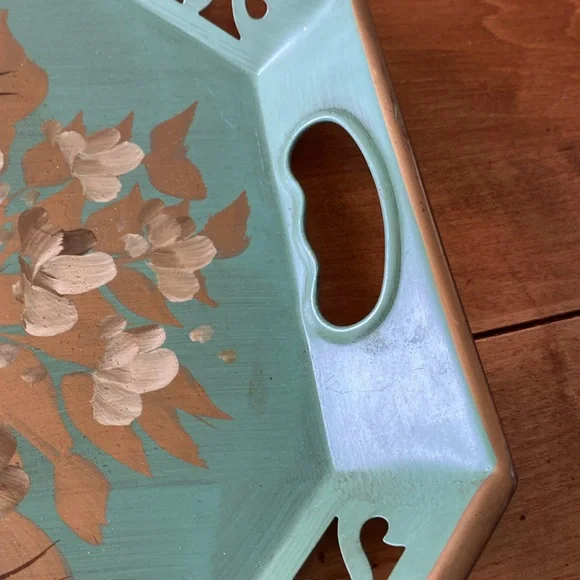 In great vintage condition 1959 hand painted mint green and gold tray . - Picture 4 of 8